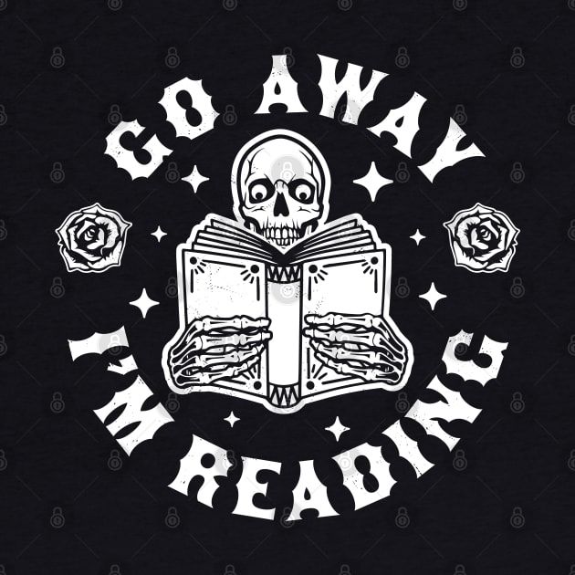 Go Away I'm Reading - Skeleton Reading Book Halloween by OrangeMonkeyArt